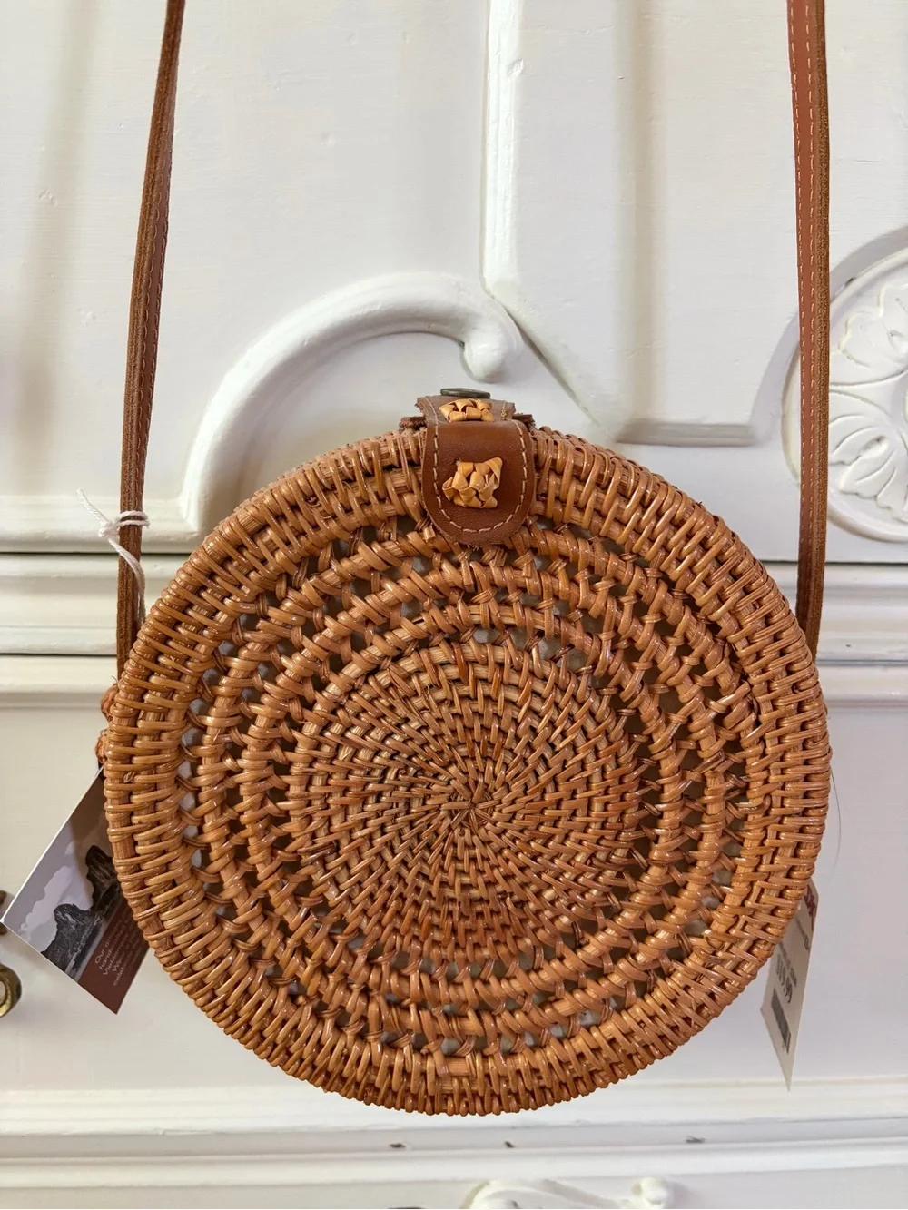 Round Rattan Crossbody Bag